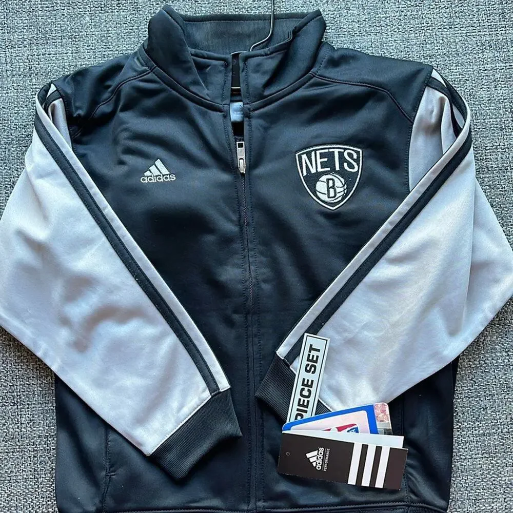 Adidas Brooklyn Nets Toddler Full Zip Black Track Set Size L 7T